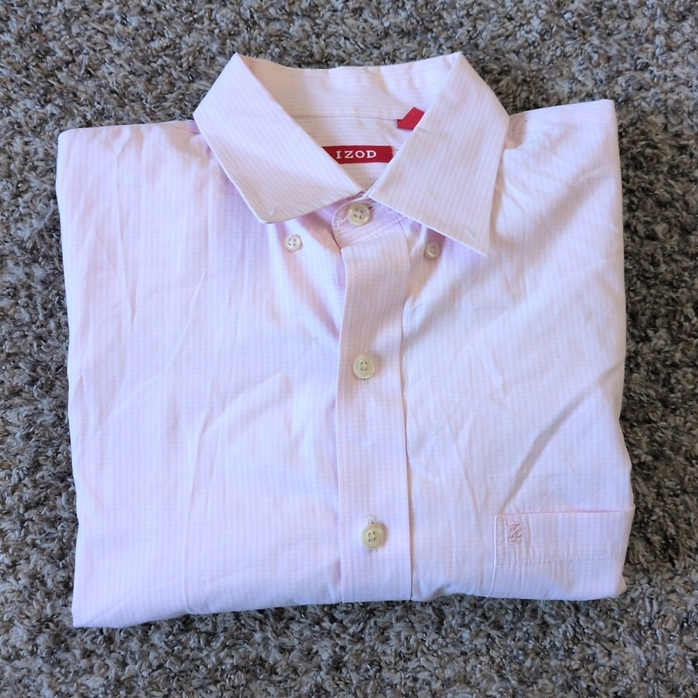 Izod Dress Shirt Gingham Check Pink‎ Long Sleeve Button Up Large Tall